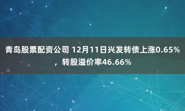 青岛股票配资公司 12月11日兴发转债上涨0.65%，转股溢价率46.66%