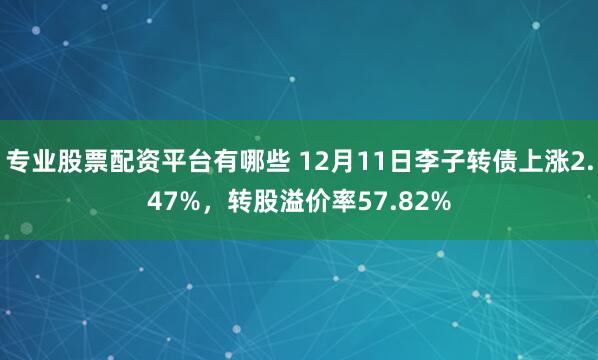 专业股票配资平台有哪些 12月11日李子转债上涨2.47%，转股溢价率57.82%